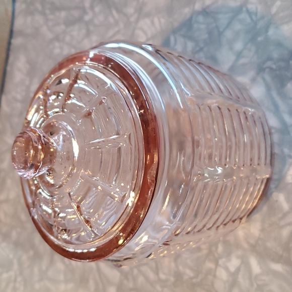 Antique Other - Vintage pink Depression glass ribbed biscuit jar